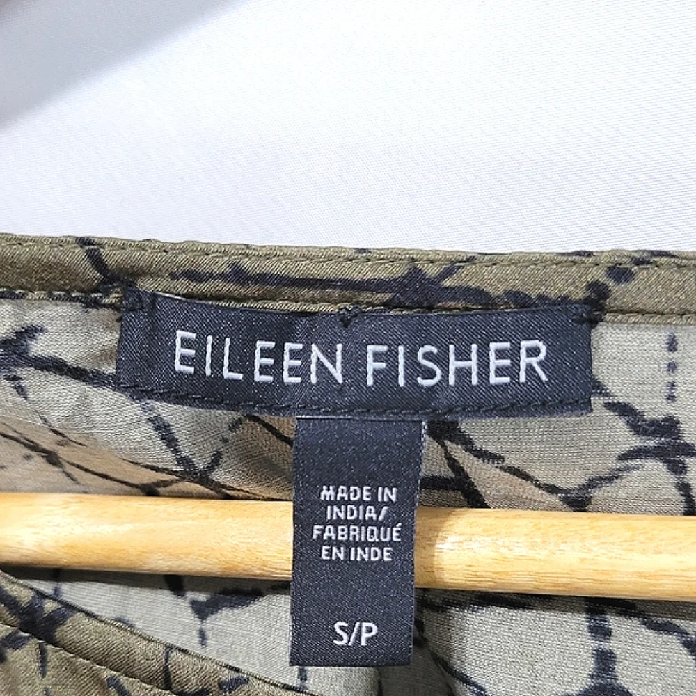 Eileen Fisher Printed Silk Organic Cotton Ballet Neck Abstract Boho Swing Dress - Picture 4 of 7
